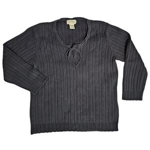 St Johns Bay Knit Top Vintage Womens XL Cotton Black Japan Long Sleeve Shirt